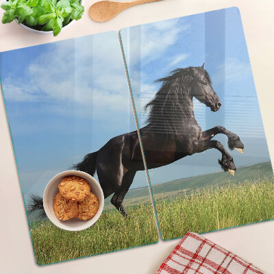Tagliere in vetro temperato Cavallo nero nel prato