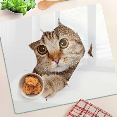 Tagliere in vetro Un gatto che esce da una buca
