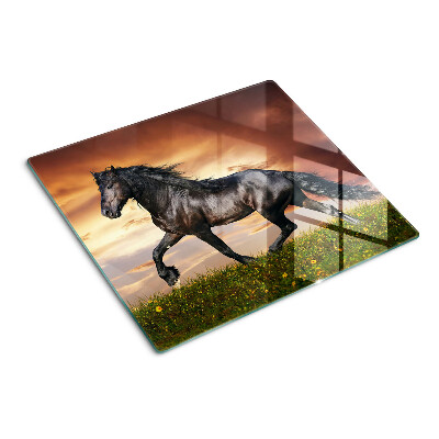 Tagliere in vetro temperato Un cavallo sullo sfondo del sole al tramonto