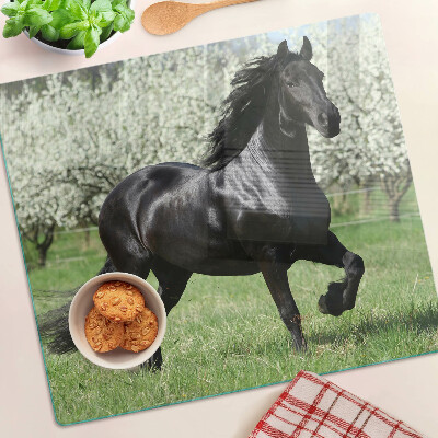 Tagliere in vetro Cavallo nero nel prato