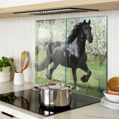 Tagliere in vetro Cavallo nero nel prato