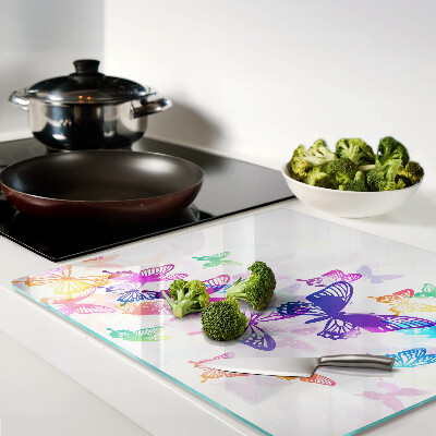 Tagliere in vetro temperato Motivo di farfalle volanti colorate