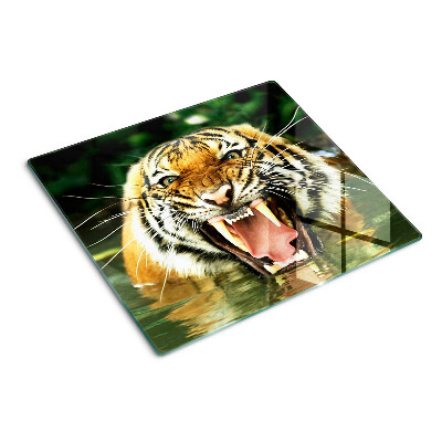Tagliere in vetro Tigre all'attacco