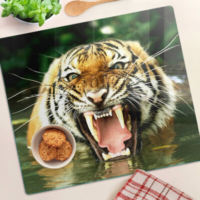 Tagliere in vetro Tigre all'attacco