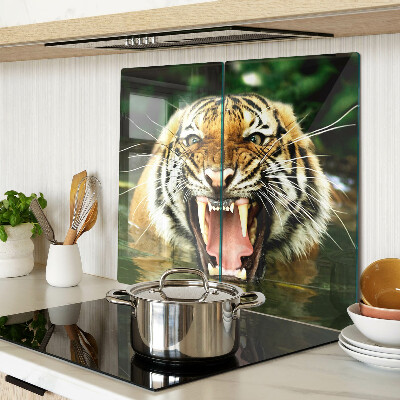 Tagliere in vetro Tigre all'attacco