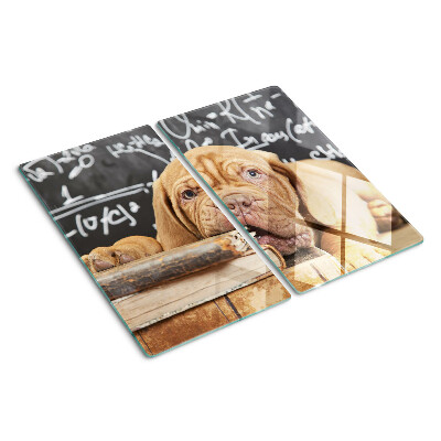 Tagliere in vetro temperato Cane con libri e lavagna