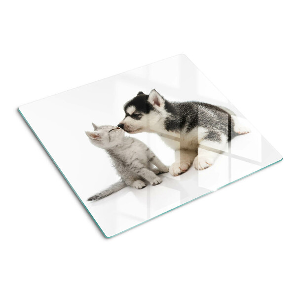 Tagliere in vetro temperato Gattino e cucciolo in amicizia
