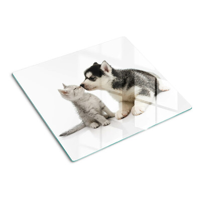 Tagliere in vetro temperato Gattino e cucciolo in amicizia