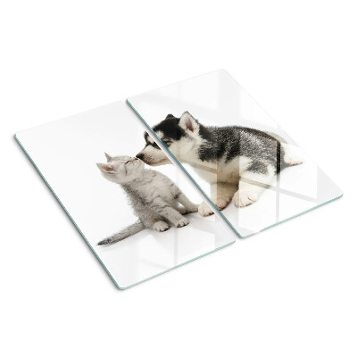 Tagliere in vetro temperato Gattino e cucciolo in amicizia