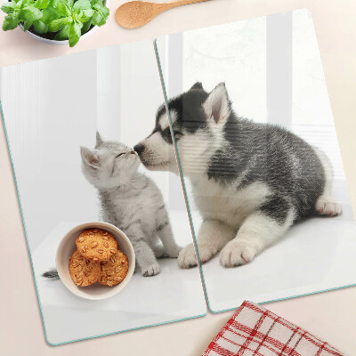 Tagliere in vetro temperato Gattino e cucciolo in amicizia