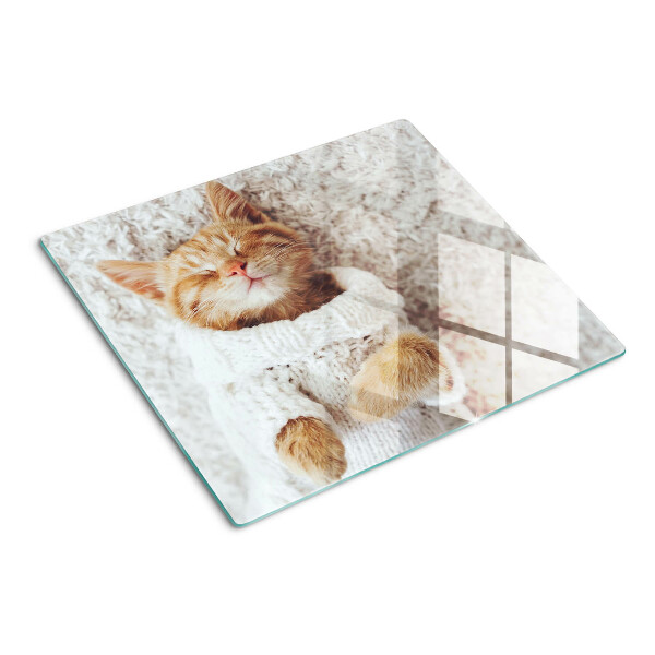 Tagliere in vetro temperato Gattino carino con un maglione