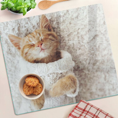 Tagliere in vetro temperato Gattino carino con un maglione