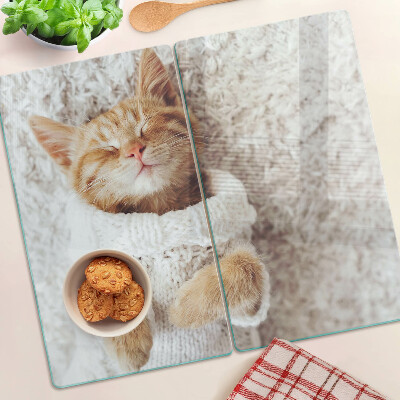 Tagliere in vetro temperato Gattino carino con un maglione