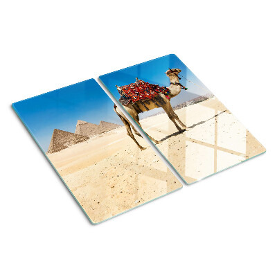 Tagliere in vetro Piramidi e un cammello nel deserto