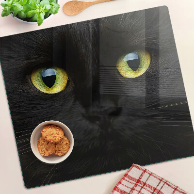 Tagliere in vetro Gatto nero con gli occhi verdi