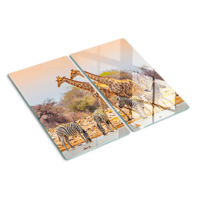 Tagliere in vetro Zebra e giraffa nel loro habitat naturale