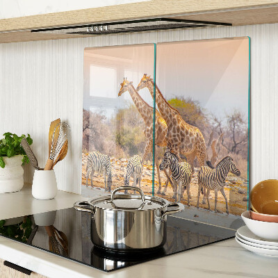 Tagliere in vetro Zebra e giraffa nel loro habitat naturale