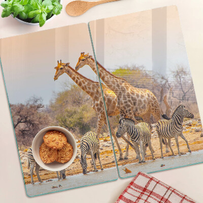 Tagliere in vetro Zebra e giraffa nel loro habitat naturale