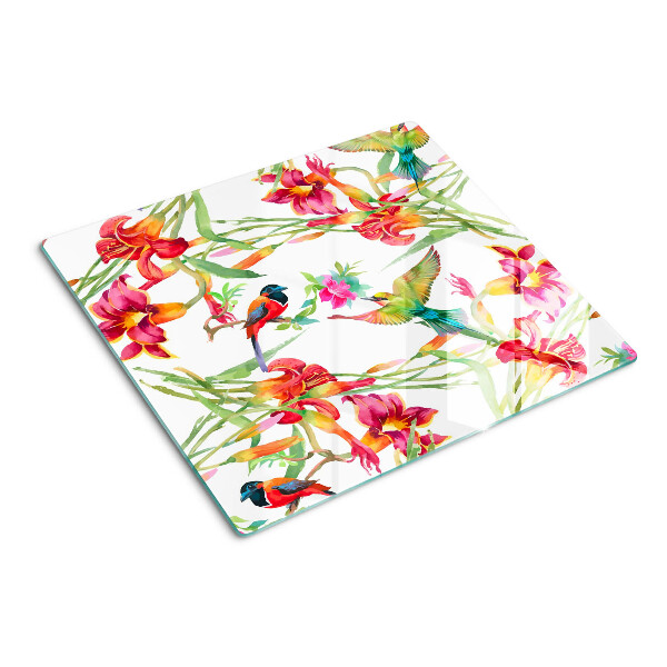 Tagliere in vetro Fiori e uccelli esotici