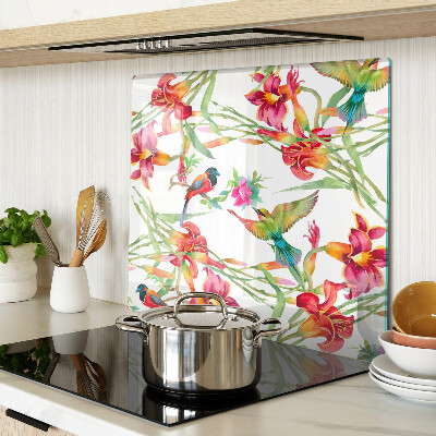 Tagliere in vetro Fiori e uccelli esotici