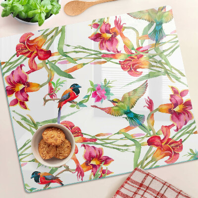 Tagliere in vetro Fiori e uccelli esotici