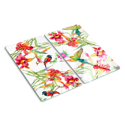 Tagliere in vetro Fiori e uccelli esotici