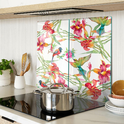 Tagliere in vetro Fiori e uccelli esotici