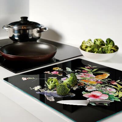 Tagliere in vetro Fiori e uccelli