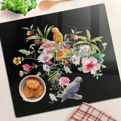 Tagliere in vetro Fiori e uccelli