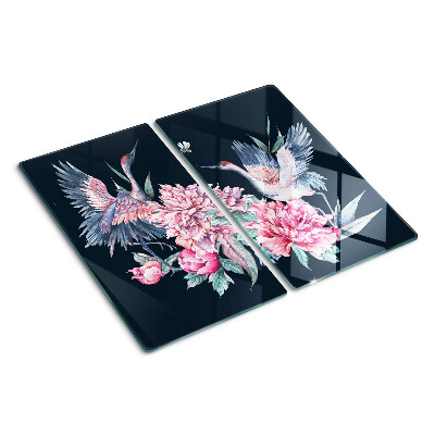 Tagliere in vetro temperato Fiori e uccelli