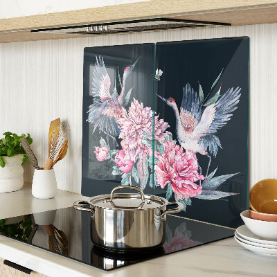 Tagliere in vetro temperato Fiori e uccelli