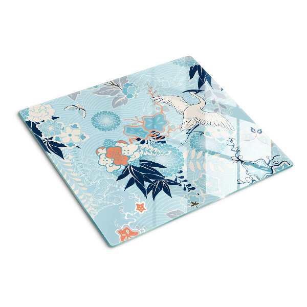 Tagliere in vetro temperato Fiori e uccelli in stile orientale