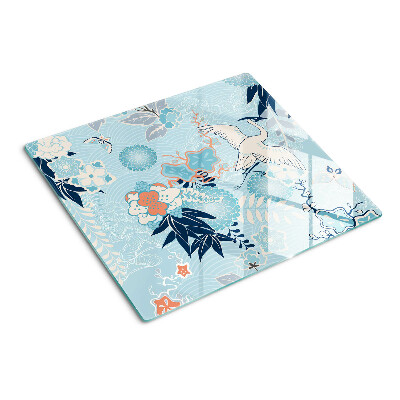 Tagliere in vetro temperato Fiori e uccelli in stile orientale