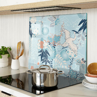 Tagliere in vetro temperato Fiori e uccelli in stile orientale
