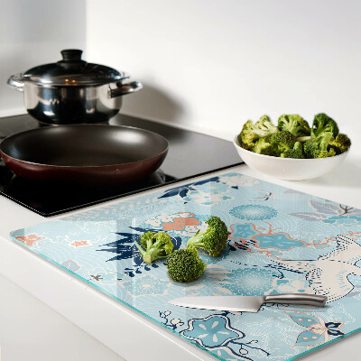 Tagliere in vetro temperato Fiori e uccelli in stile orientale