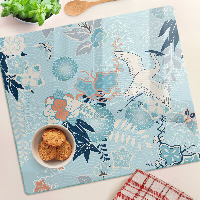 Tagliere in vetro temperato Fiori e uccelli in stile orientale