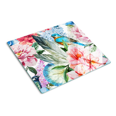 Tagliere in vetro Fiori e uccelli in acquerello