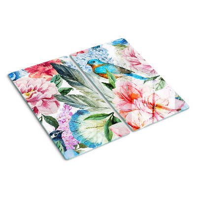 Tagliere in vetro Fiori e uccelli in acquerello