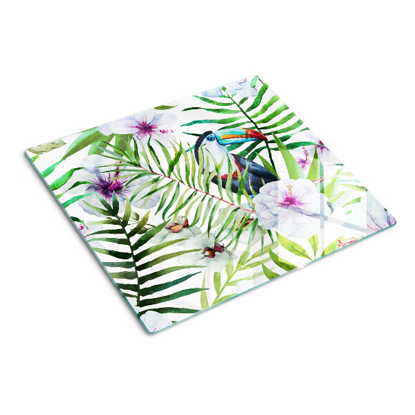 Tagliere in vetro temperato Motivo tropicale con uccelli e piante