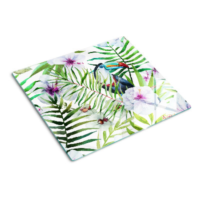 Tagliere in vetro temperato Motivo tropicale con uccelli e piante