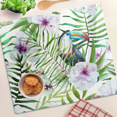 Tagliere in vetro temperato Motivo tropicale con uccelli e piante