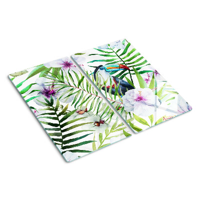 Tagliere in vetro temperato Motivo tropicale con uccelli e piante