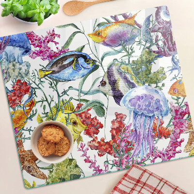 Tagliere in vetro Tema marino con pesci e meduse