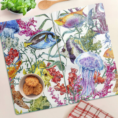 Tagliere in vetro Tema marino con pesci e meduse
