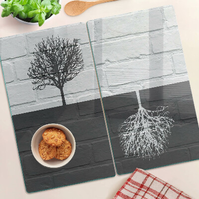 Tagliere in vetro temperato Albero sullo sfondo di mattoni