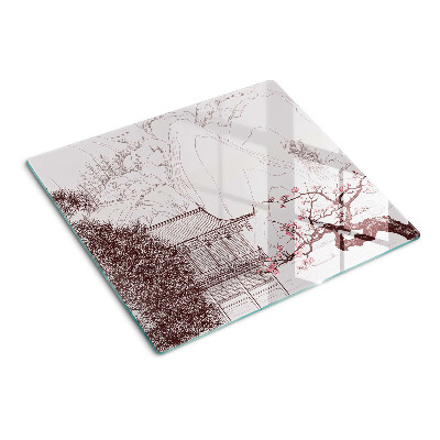 Tagliere in vetro temperato Paesaggio montano con alberi in fiore