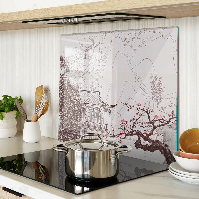 Tagliere in vetro temperato Paesaggio montano con alberi in fiore