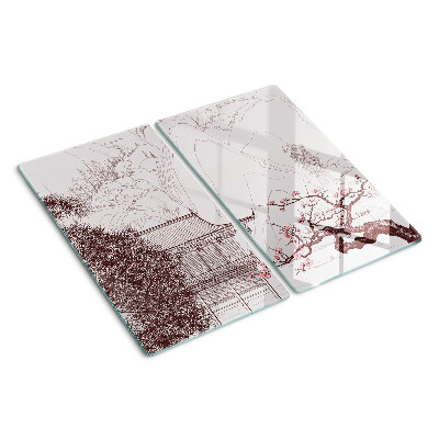 Tagliere in vetro temperato Paesaggio montano con alberi in fiore