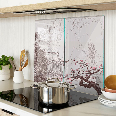Tagliere in vetro temperato Paesaggio montano con alberi in fiore