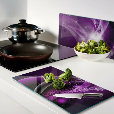 Tagliere in vetro temperato Onde viola con effetto luce